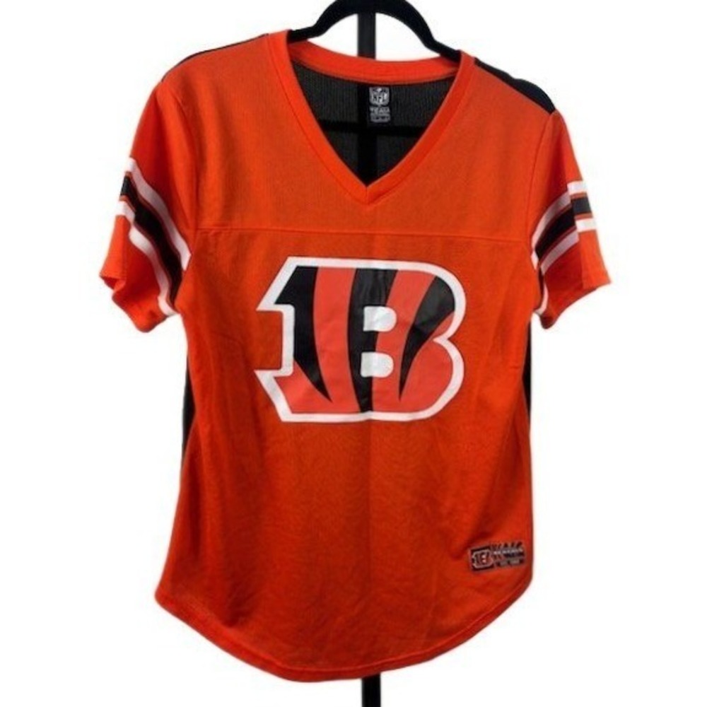 NFL Cincinnati Bengals Jersey Men's Size Large Orange Mesh Back V Neck